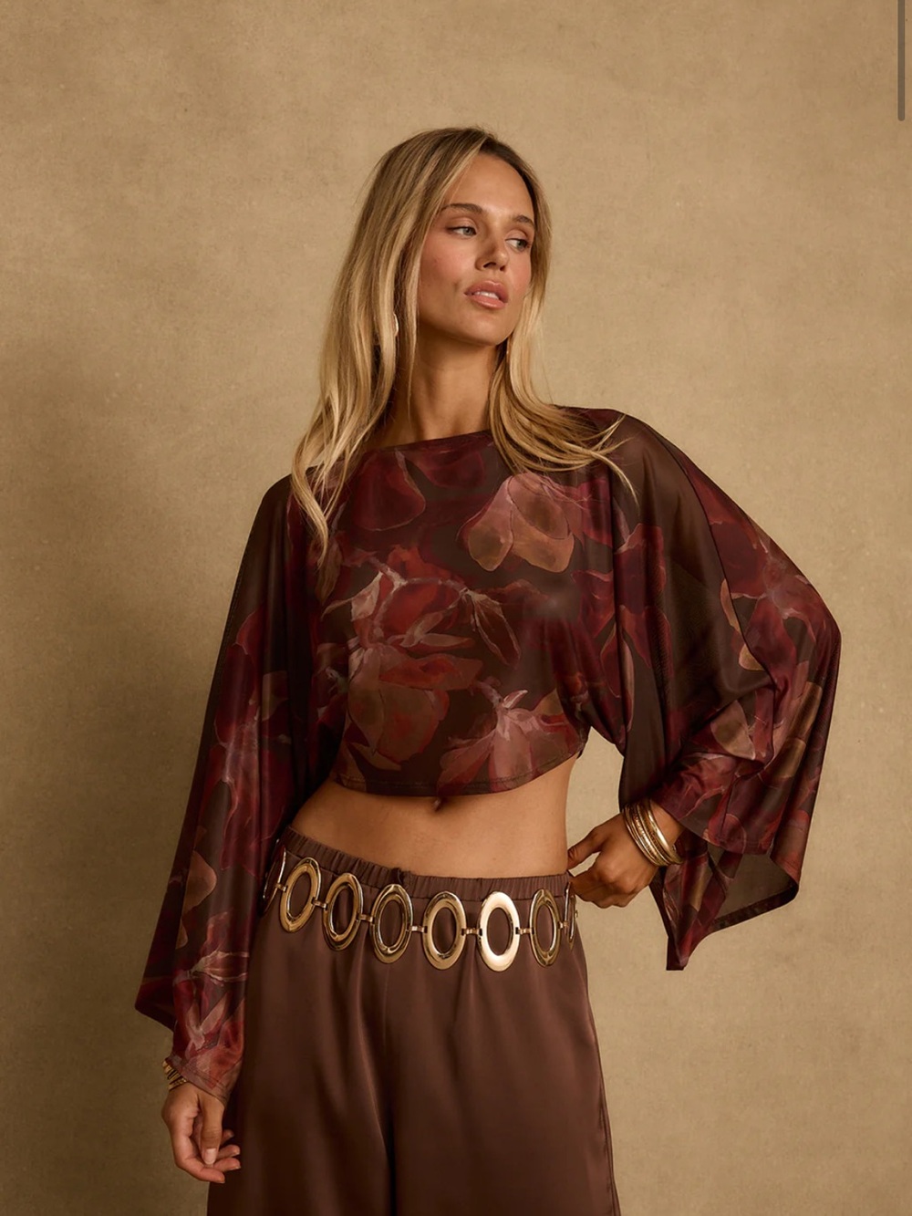 12th tribe Clear Breeze Mulberry Floral Mesh Top